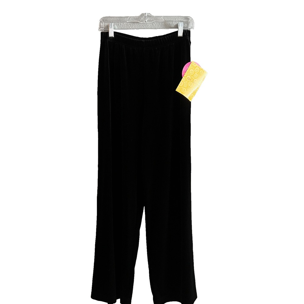Quacker Factory Black Women's Velour Pants Regular Flat‎ Waistband A5162 Size S